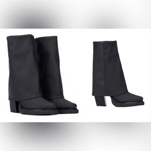 Olivia Miller Virgo Fold-Over Black Heeled Platform Boots NEW